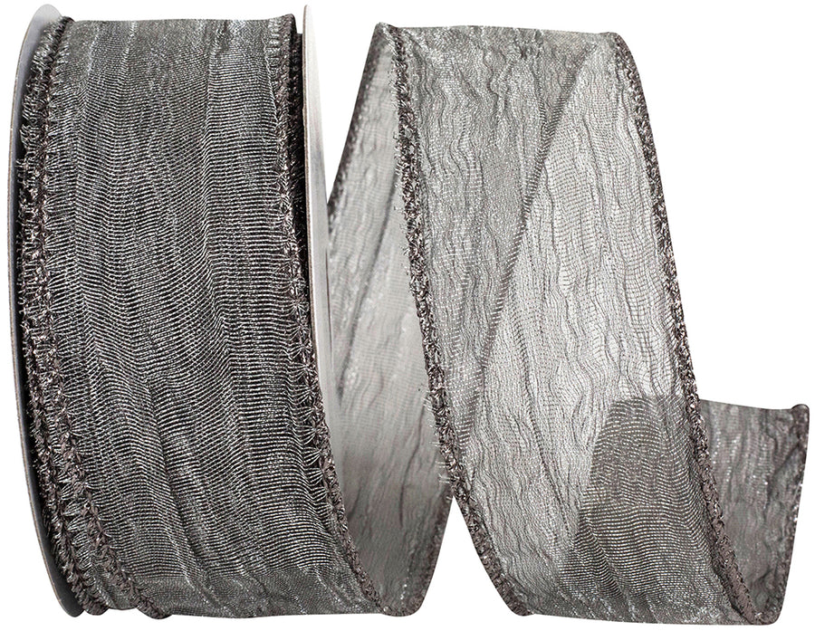 Pewter Crushed Mesh Elegance Wired Edge Ribbon 1-1/2 Inch