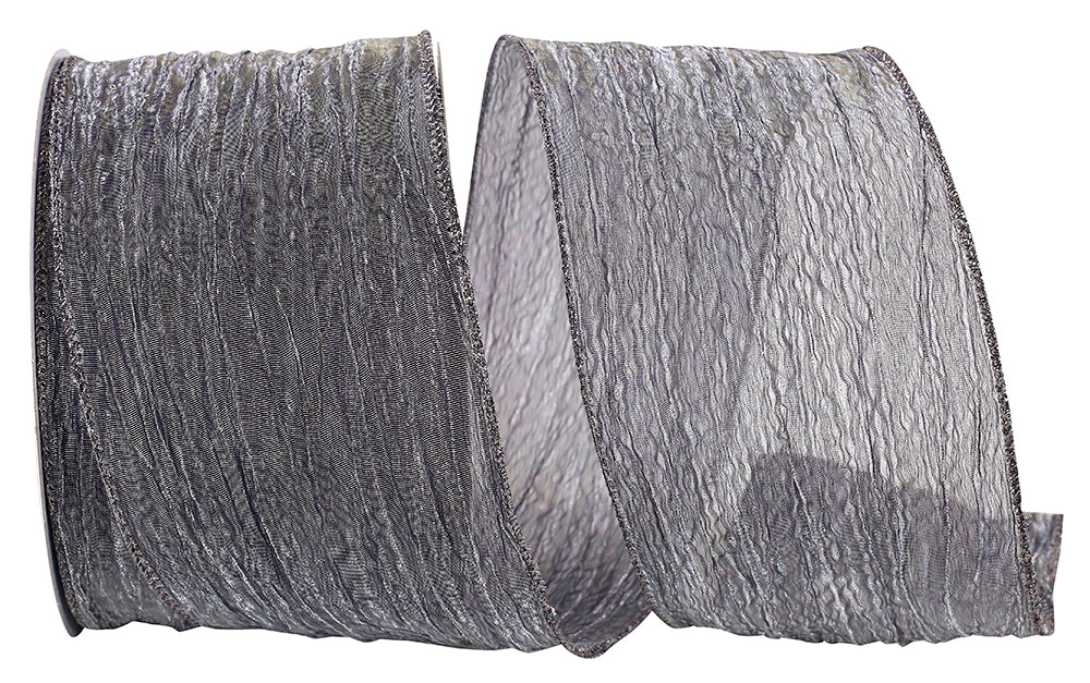 Pewter Crushed Mesh Wired Edge Ribbon 4 Inch for Bows