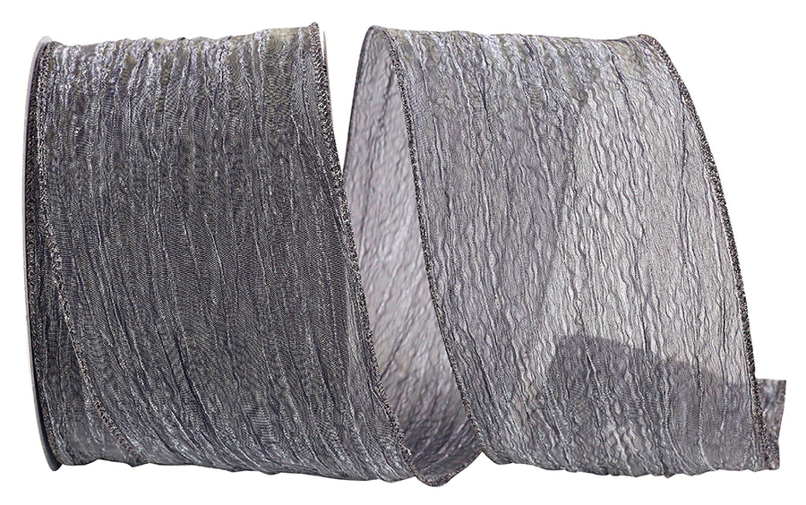 Pewter Crushed Mesh Wired Edge Ribbon 4 Inch for Bows