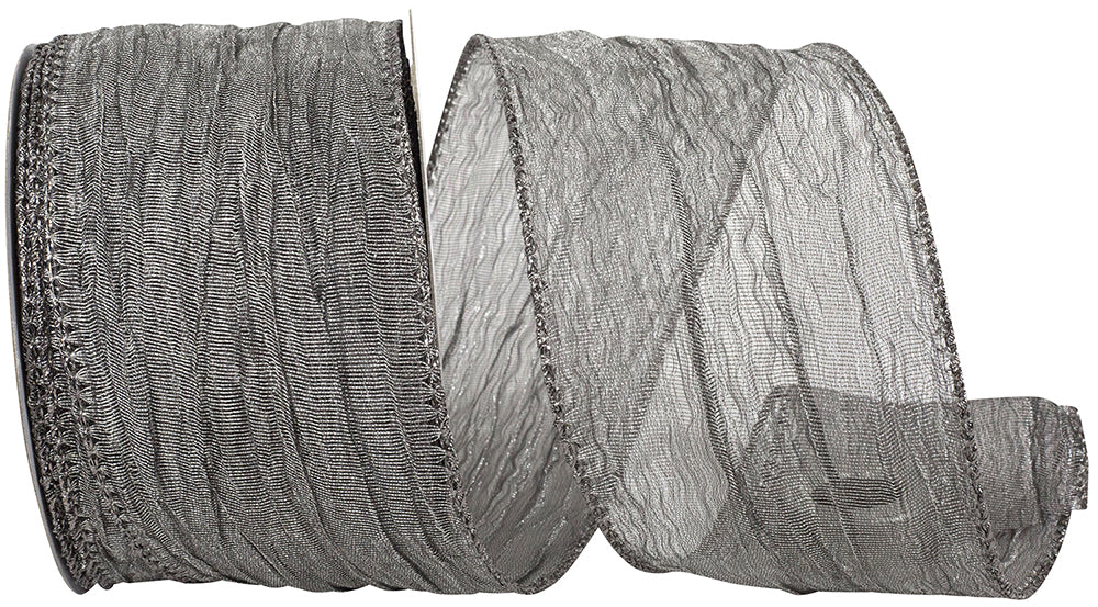 Pewter Crushed Mesh Elegance Wired Edge Ribbon 2-1/2 Inch
