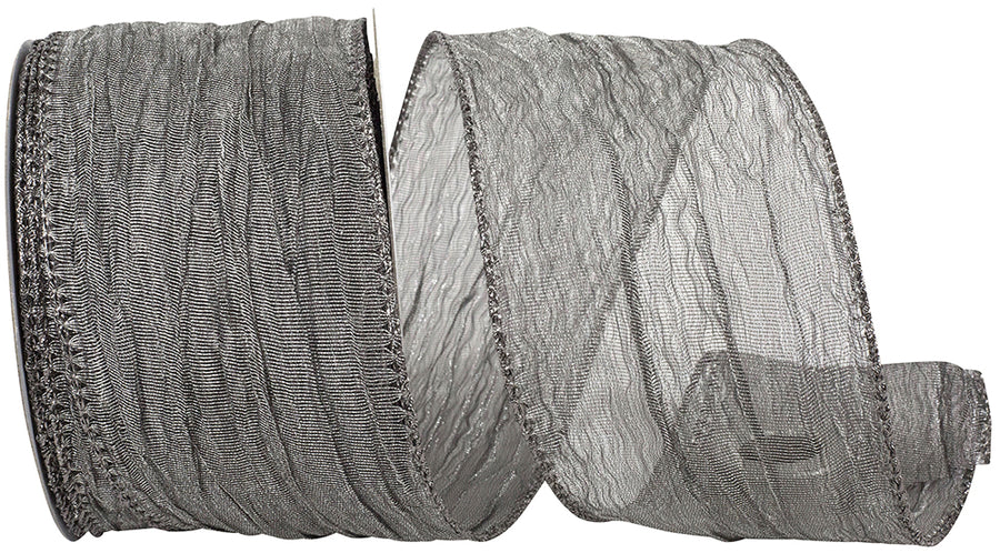 Pewter Crushed Mesh Elegance Wired Edge Ribbon 2-1/2 Inch