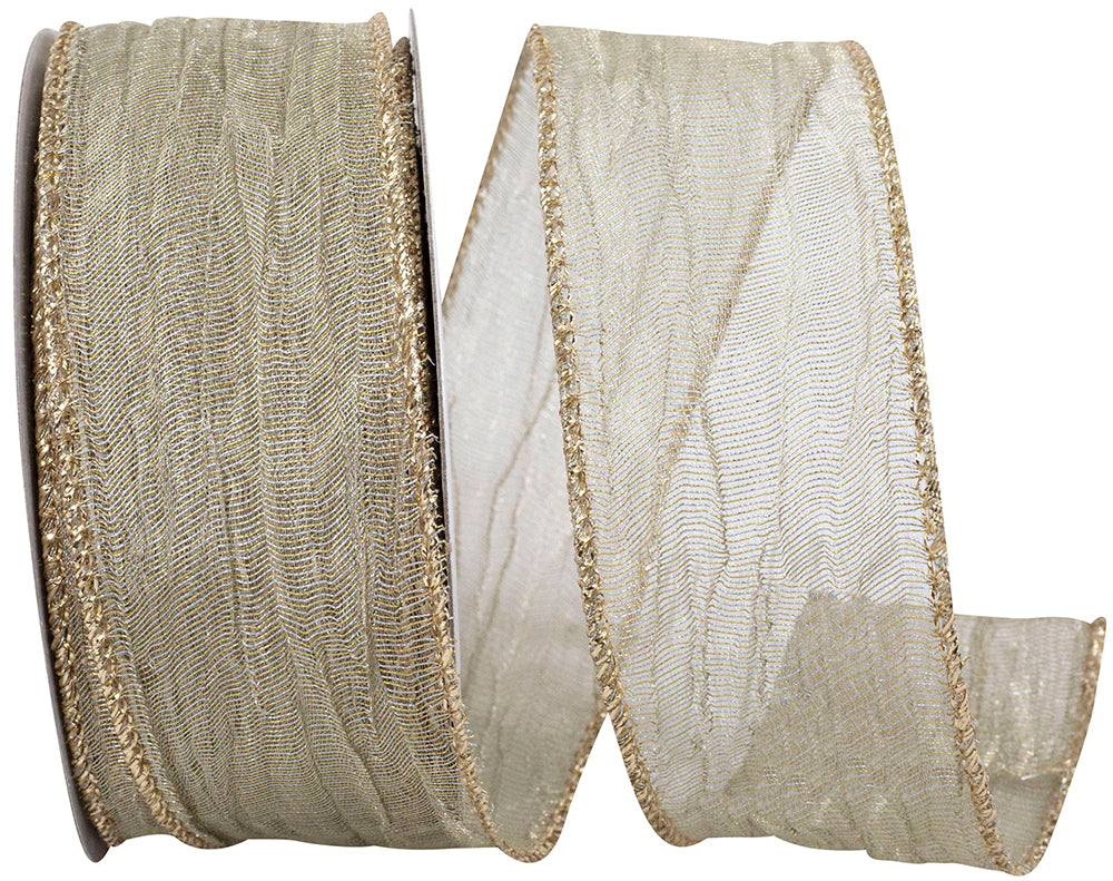 Champagne Crushed Mesh Wired Edge Ribbon 1-1/2 Inch