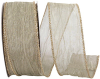 Champagne Crushed Mesh Wired Edge Ribbon 1-1/2 Inch