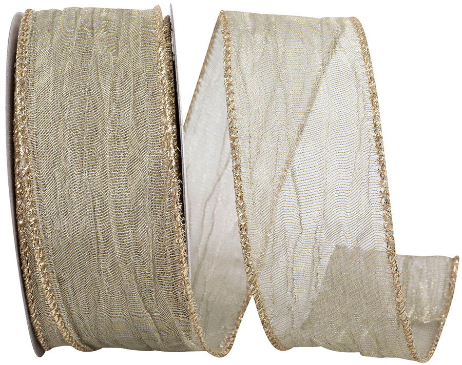 Champagne Crushed Mesh Wired Edge Ribbon 1-1/2 Inch