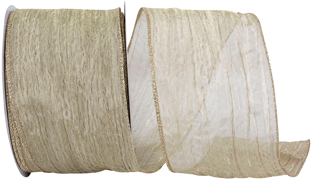 Champagne 4 Inch Wired Edge Crushed Mesh Ribbon