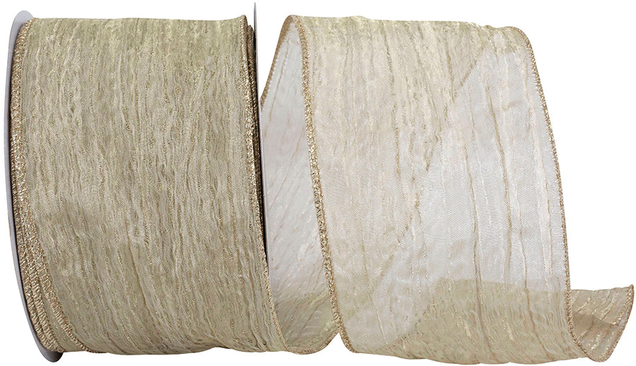 Champagne 4 Inch Wired Edge Crushed Mesh Ribbon