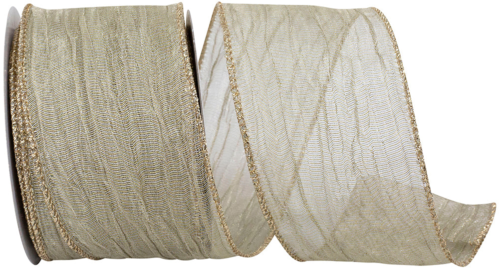 Champagne Crushed Mesh Wired Edge Ribbon 2-1/2 Inch