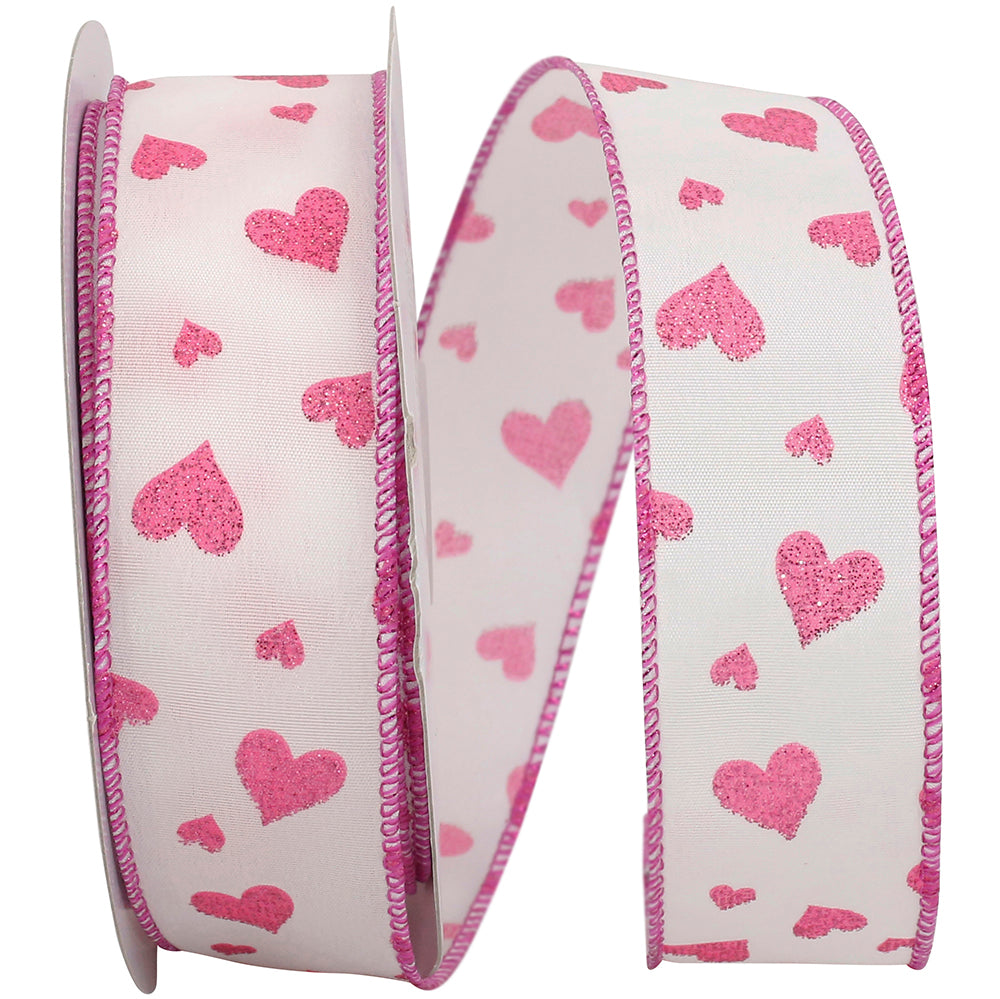 1-1 2 Inch Glitz Heart Wired Edge Ribbon for Wreaths & Bows
