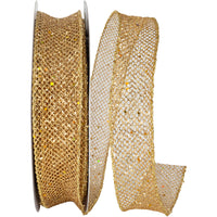 Gold Glitter Wired Edge Ribbon 1-1/2 Inch for Wreaths