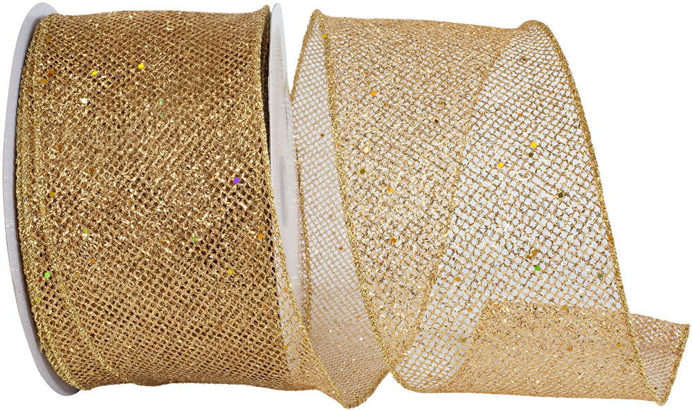Gold Glitter Wired Edge Ribbon 4 Inch for Wreaths and Bows