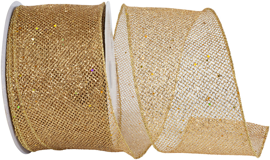 Gold Glitter Wired Edge Ribbon 4 Inch for Wreaths and Bows