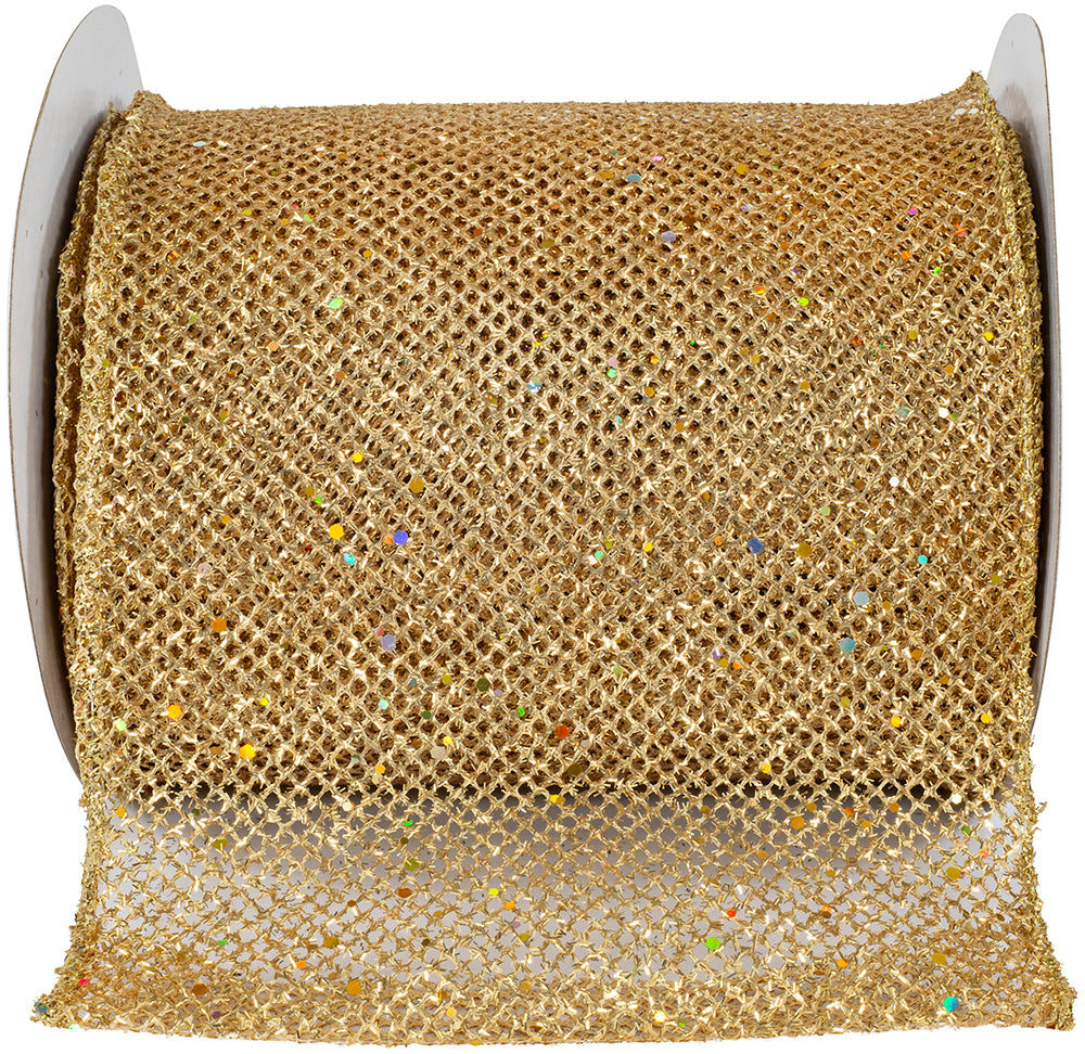 Gold Glitter Wired Edge Ribbon 6 Inch for Wreaths and Bows