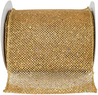 Gold Glitter Wired Edge Ribbon 6 Inch for Wreaths and Bows