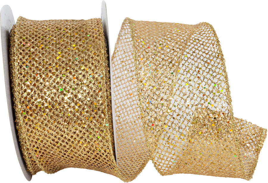 Gold 2-1/2 Inch Glitter Wired Edge Ribbon for Wreaths