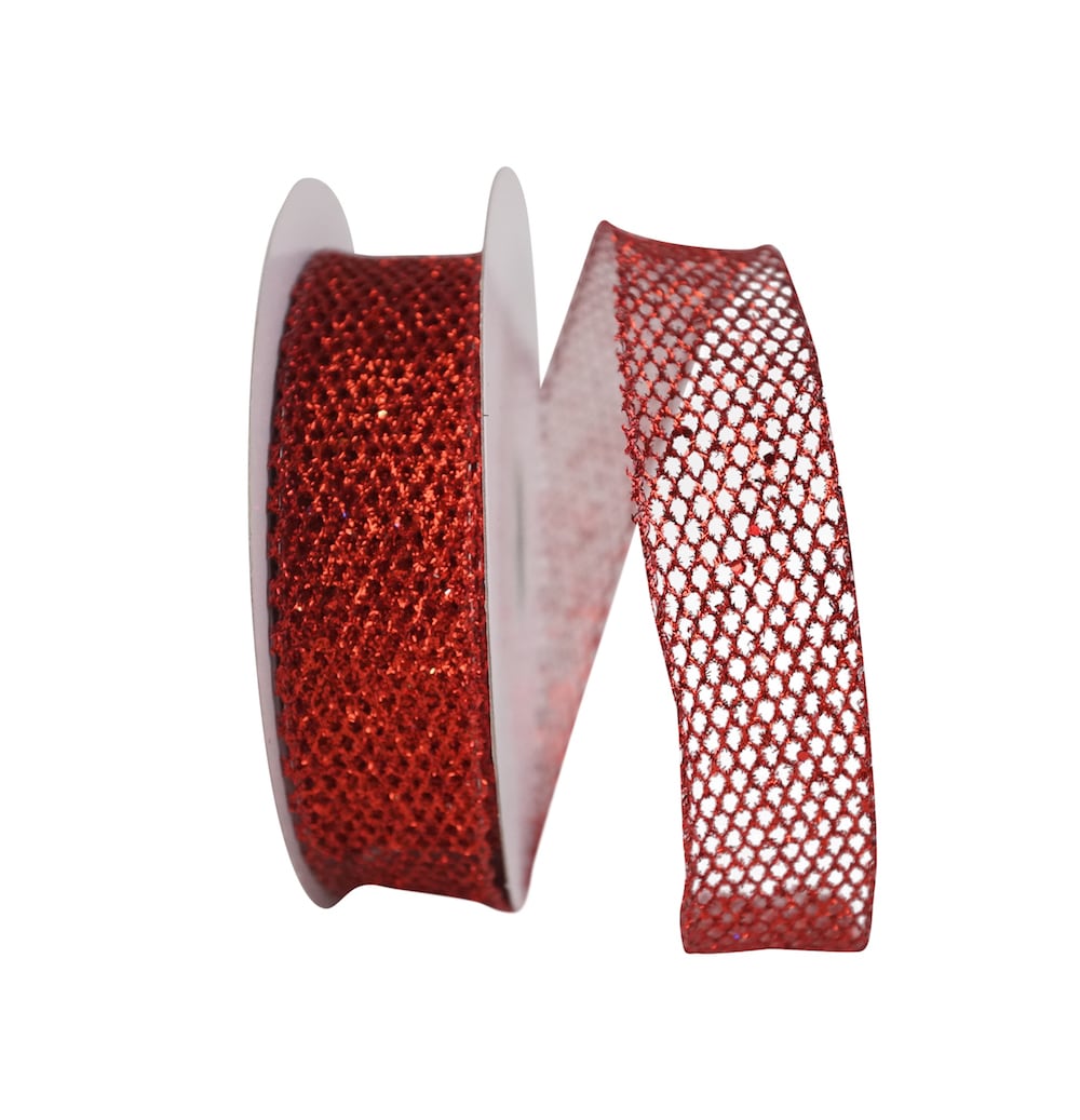 Red 1-1/2 Inch Glitter Wired Edge Ribbon for Wreaths