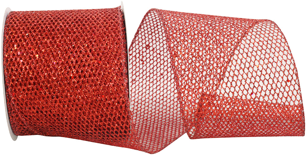 Red Glitter Wired Edge Ribbon 4 Inch for Wreaths and Bows