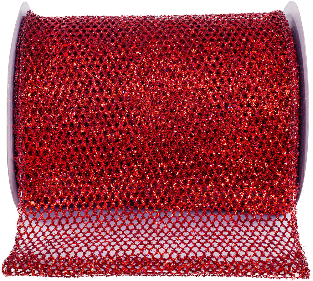 Red Glitter Wired Edge Ribbon 6 Inch for Wreaths and Bows