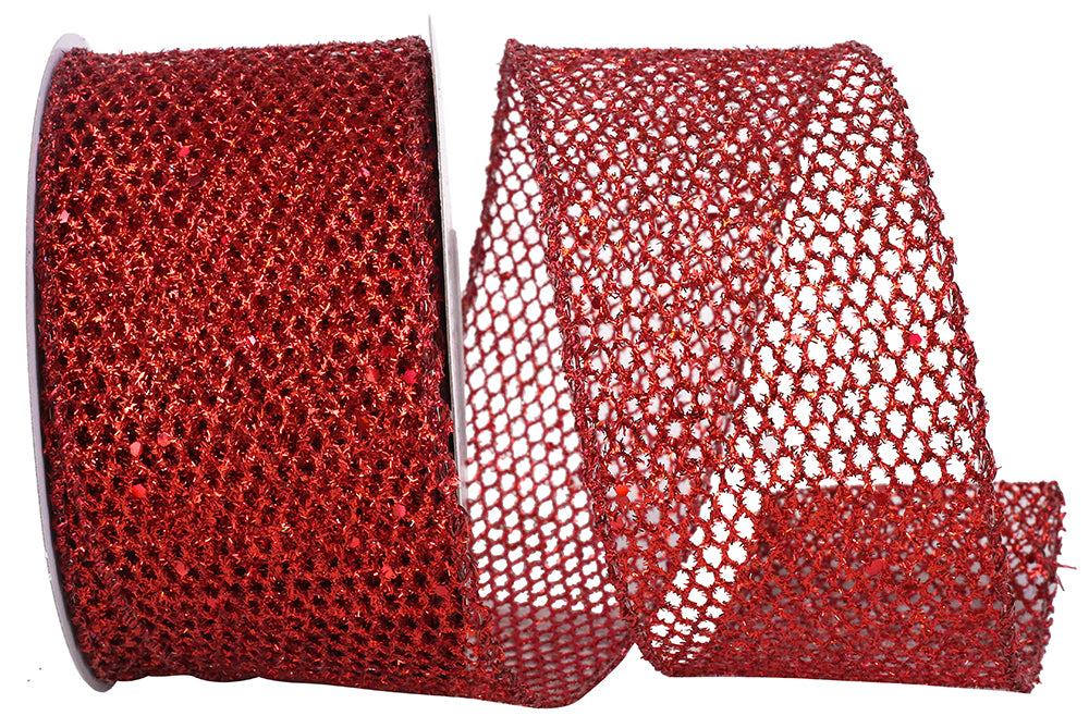 Red Glitter Wired Edge Ribbon 2-1/2 Inch for Wreaths