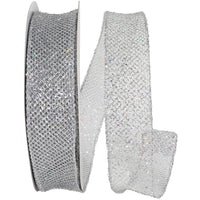 Silver Glitter Wired Edge Ribbon 1-1/2 Inch for Wreaths