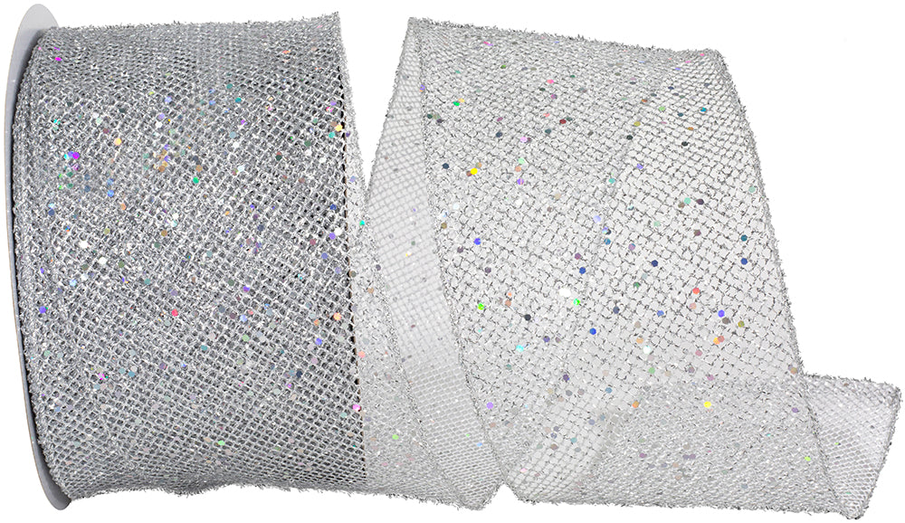Silver Glitter Wired Edge Ribbon 4 Inch for Wreaths