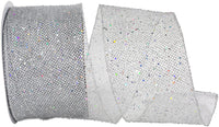 Silver Glitter Wired Edge Ribbon 4 Inch for Wreaths