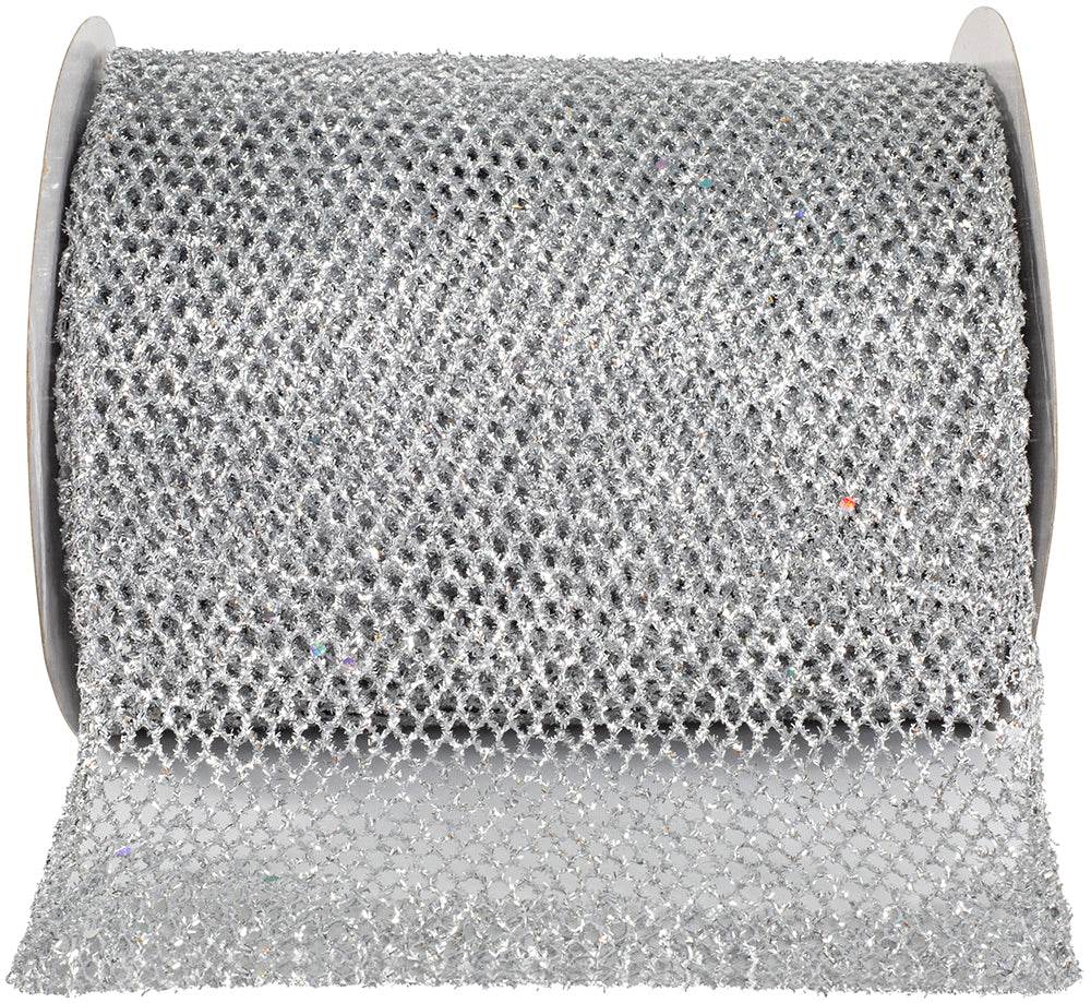 Silver Glitter Wired Edge Ribbon 6 Inch for Wreaths