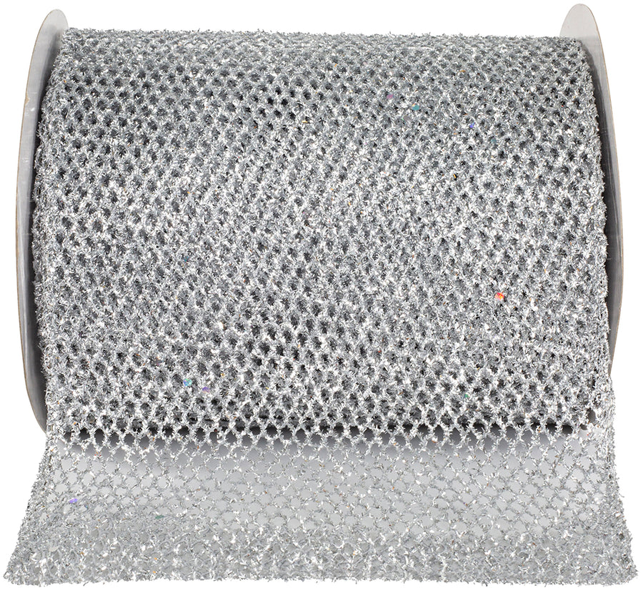 Silver Glitter Wired Edge Ribbon 6 Inch for Wreaths
