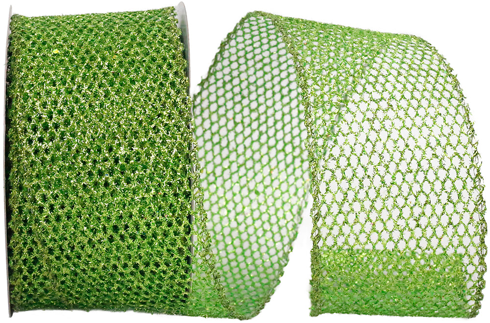 Emerald Glitter Wired Edge Ribbon 2-1/2 Inch for Bows
