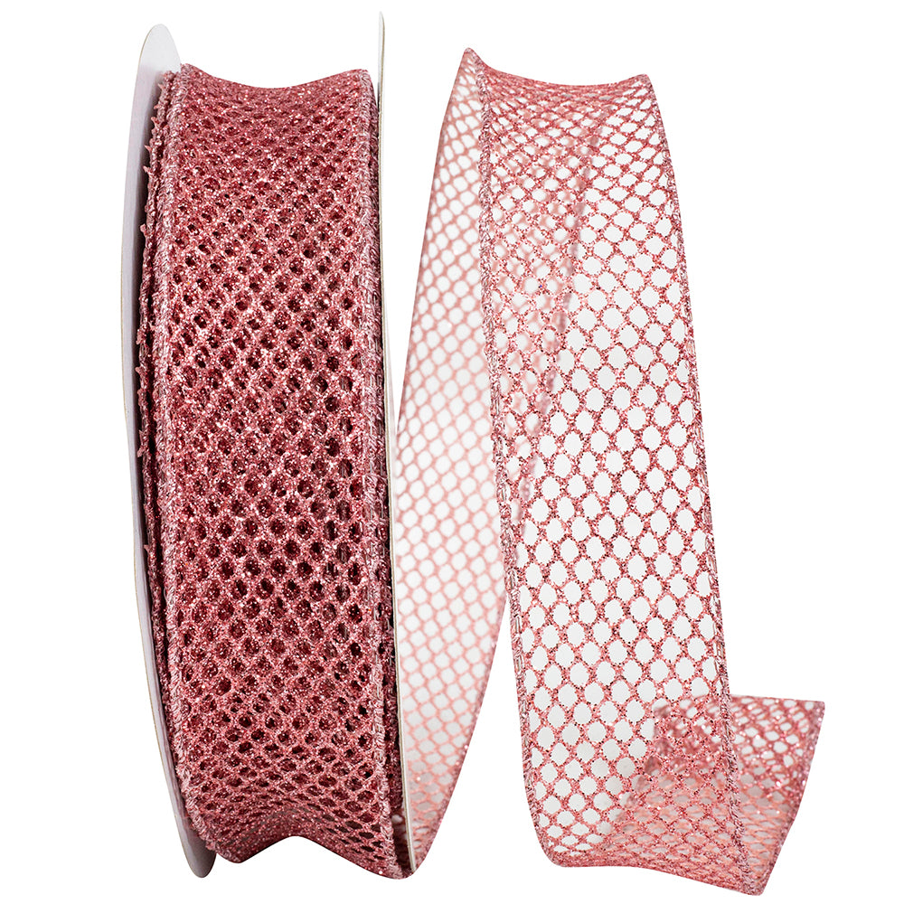 Rose Glitter Wired Edge Ribbon 1-1/2 Inch for Wreaths