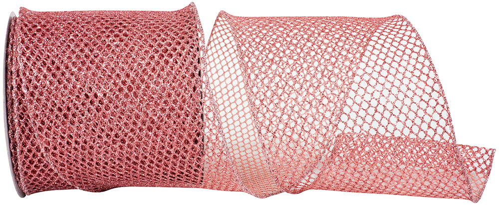 Rose Glitter Wired Edge Ribbon 4 Inch for Wreaths