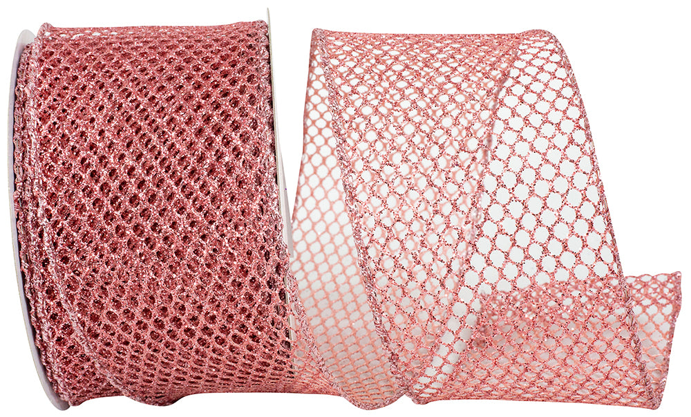 Rose Glitter Wired Edge Ribbon 2-1/2 Inch for Wreaths