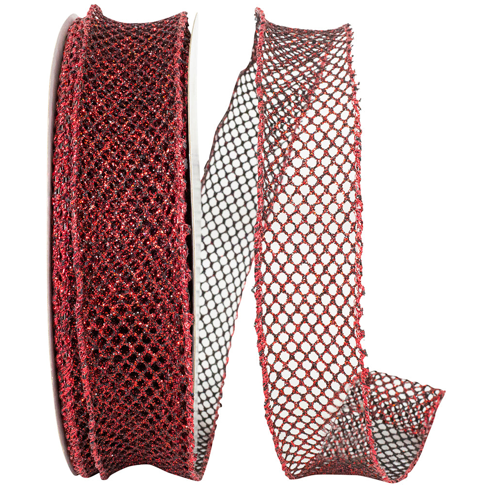 Scarlet Glitter Wired Edge Ribbon 1-1/2 Inch for Bows