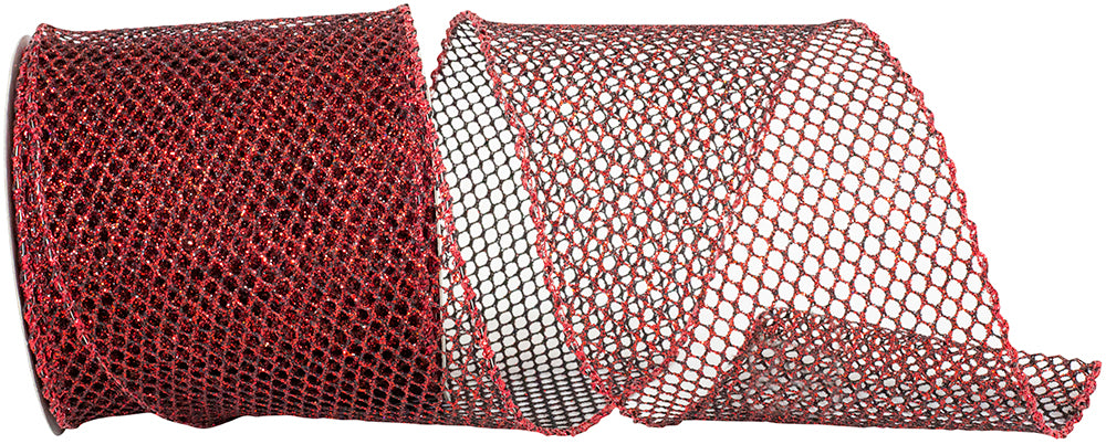 Scarlet 4 Inch Glitter Wired Edge Ribbon for Wreaths