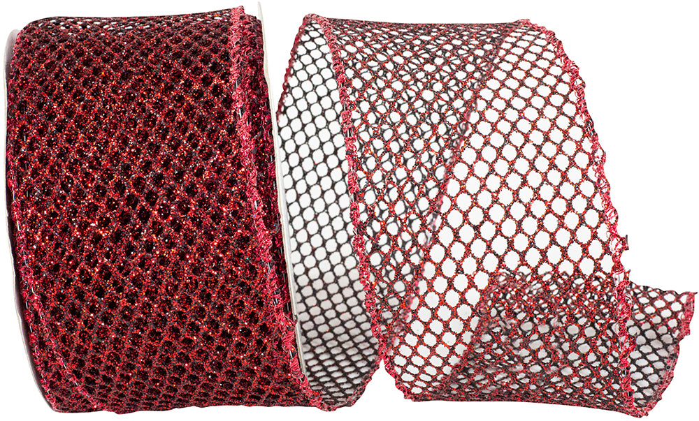 Scarlet Glitter Wired Edge Ribbon 2-1/2 Inch for Bows