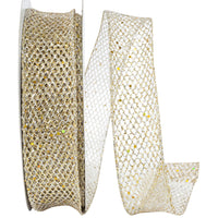 Gold Silver Grand Net Glitter Wired Edge Ribbon 1-1/2 Inch