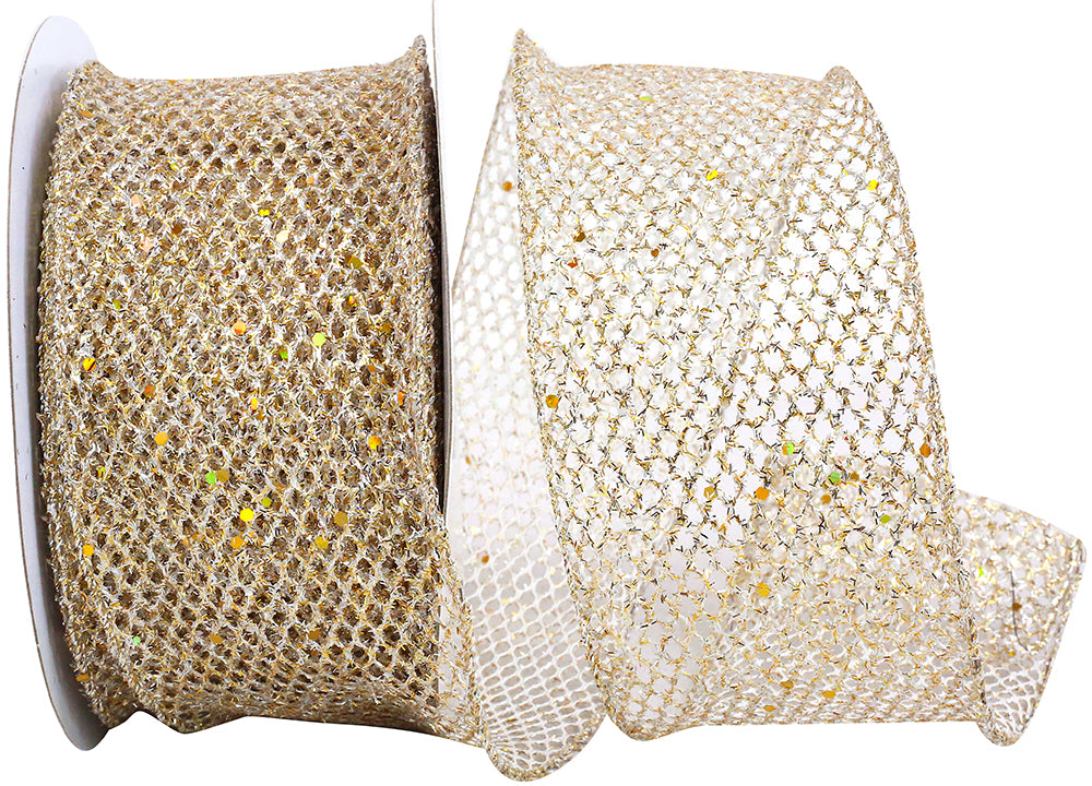 Gold Silver 2-1/2 Inch Glitter Wired Edge Ribbon