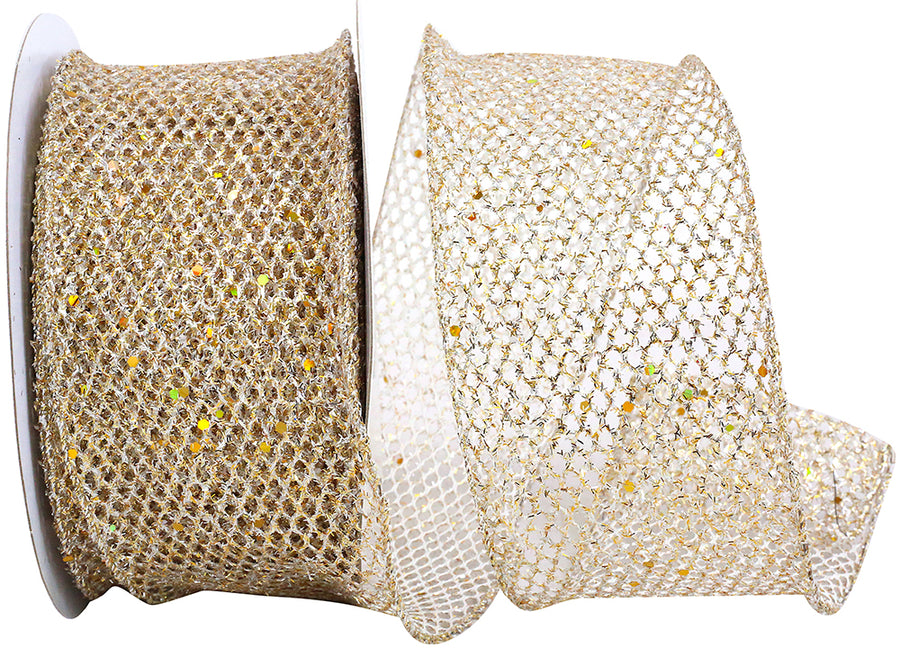 Gold Silver 2-1/2 Inch Glitter Wired Edge Ribbon