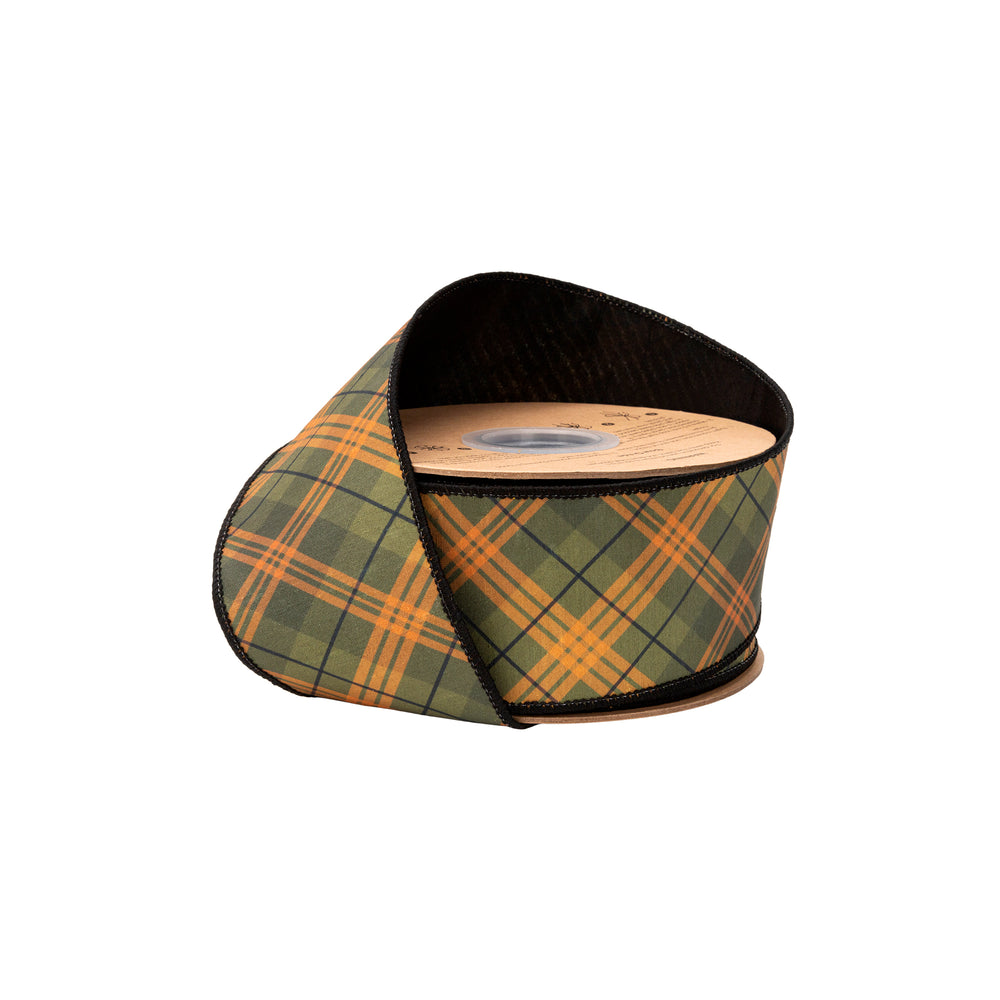 2 1/2" Wired Dupioni Ribbon | Fall Colored Bias Plaid W/ Black Backing | 10 Yard Roll - (2) Rolls