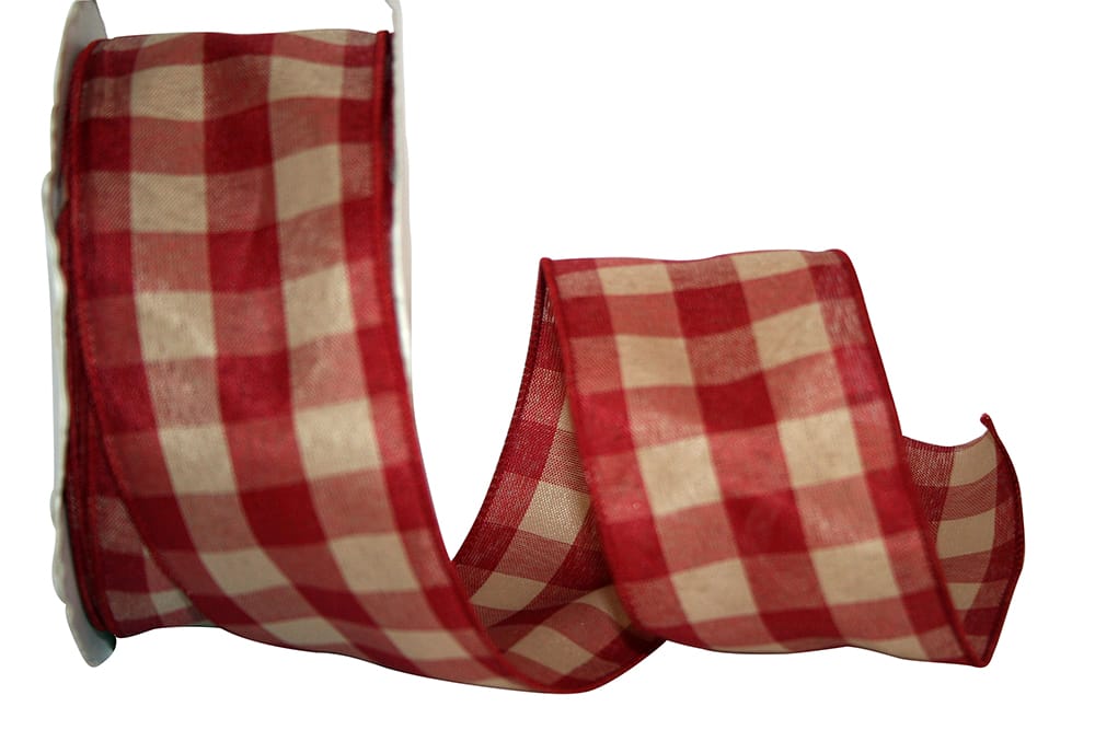 Red 2-1 2 Inch Tea-Dye Check Country Lg Wired Edge Ribbon for Wreaths & Bows
