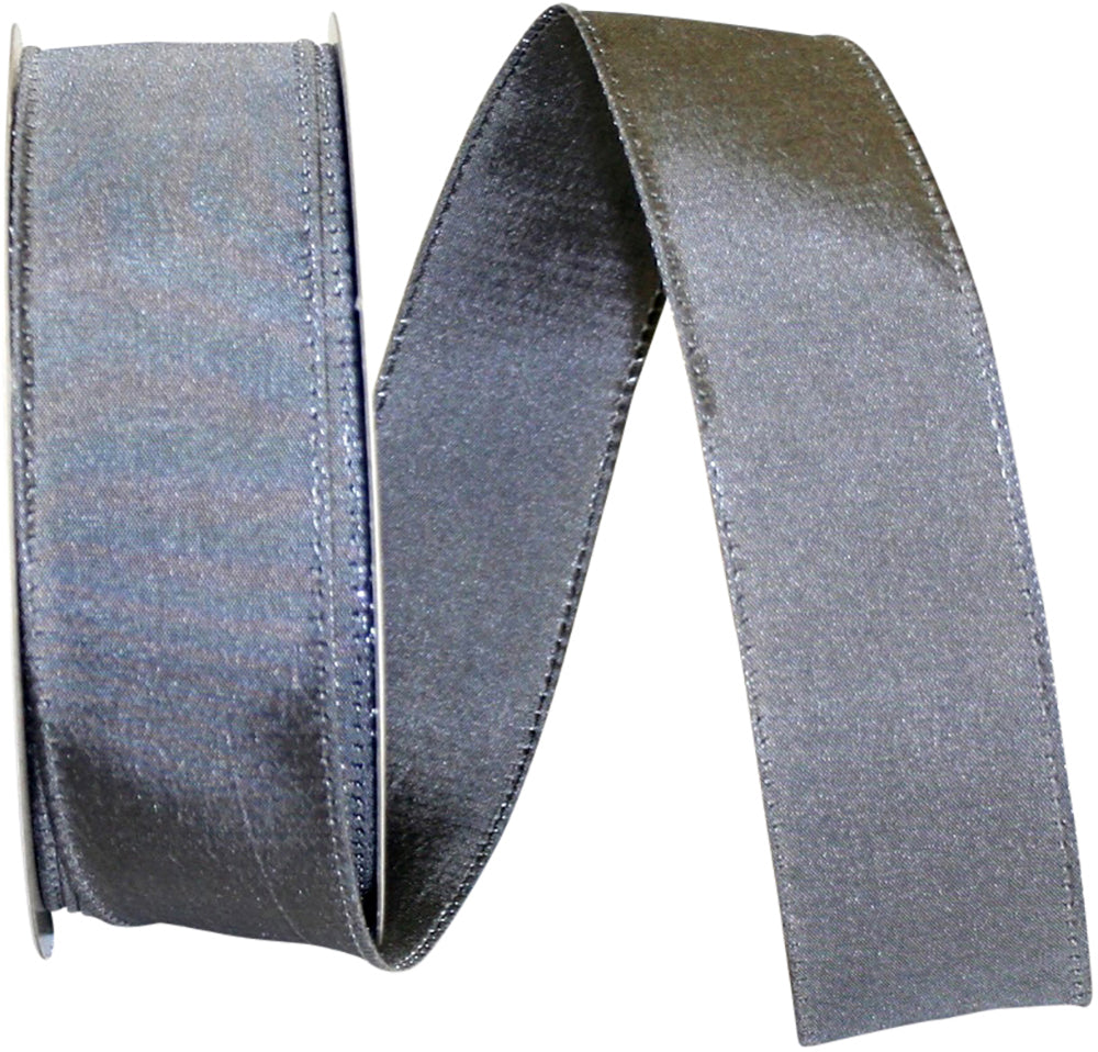 Pewter 1-1 2 Inch Katy May Elegance Wired Edge Ribbon for Wreaths & Bows