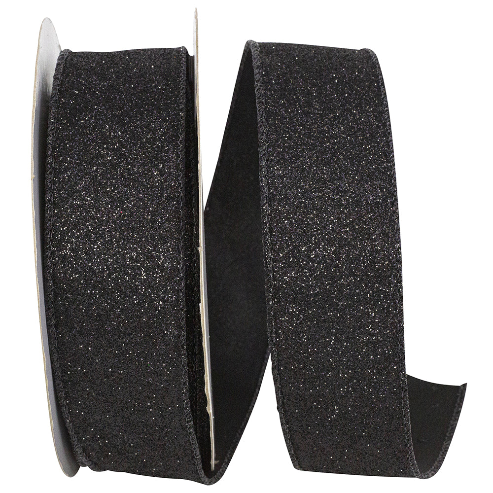 Black Glitter Metallic Wired Edge Ribbon 1-1/2 Inch 25 Yards