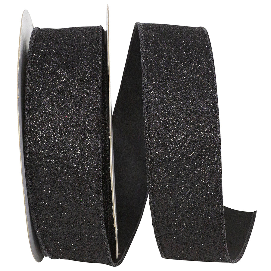 Black Glitter Metallic Wired Edge Ribbon 1-1/2 Inch 25Yds