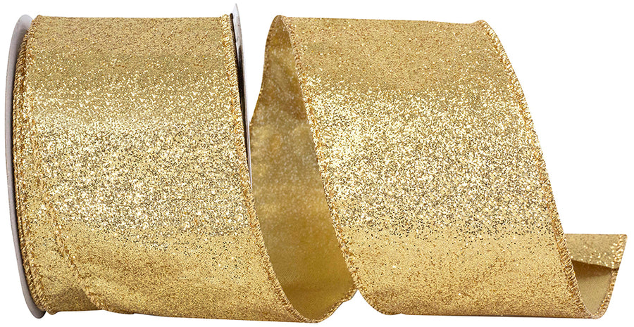Gold Glitter Metallic Wired Edge Ribbon 2-1/2 Inch