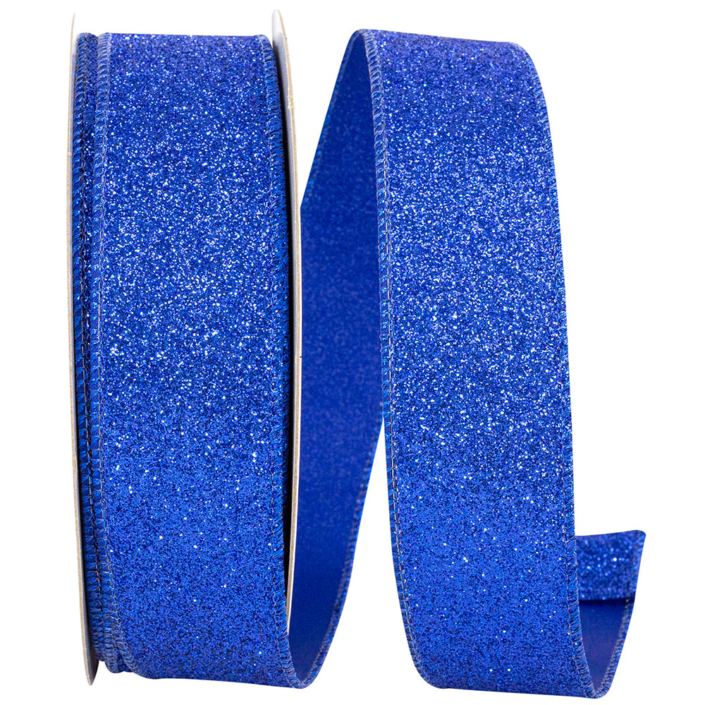 Glitter Metallic Wired Edge Ribbon Royal 1-1/2 Inch