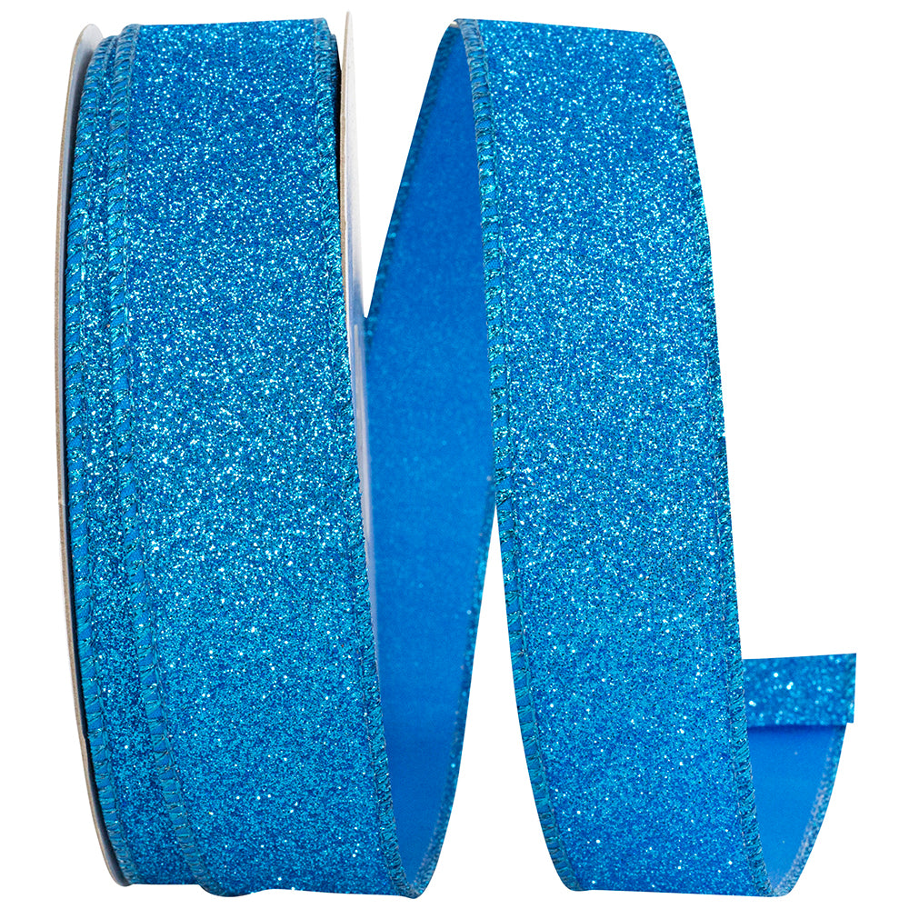 Blue Glitter Metallic Wired Edge Ribbon 1-1/2 Inch