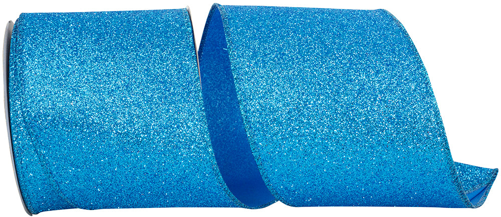 Glitter Metallic Wired Edge Ribbon Blue 4 Inch for Wreaths
