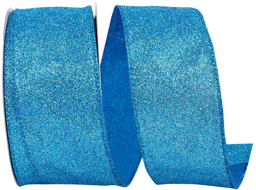 Blue Glitter Metallic Wired Edge Ribbon 2-1/2 Inch