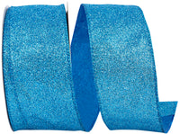 Blue Glitter Metallic Wired Edge Ribbon 2-1/2 Inch