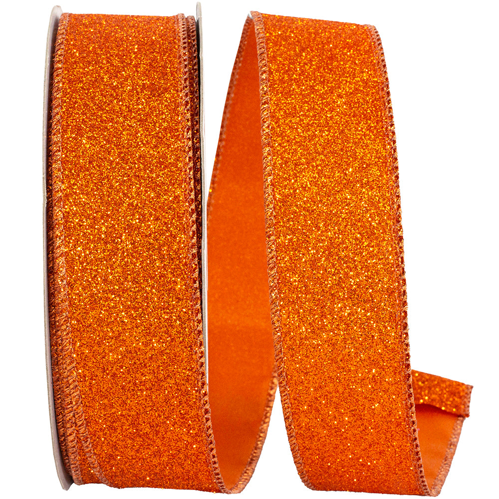 Orange Glitter Metallic Wired Edge Ribbon 1-1/2 Inch
