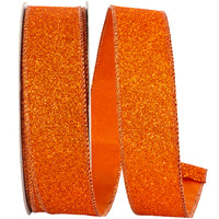 Orange Glitter Metallic Wired Edge Ribbon 1-1/2 Inch